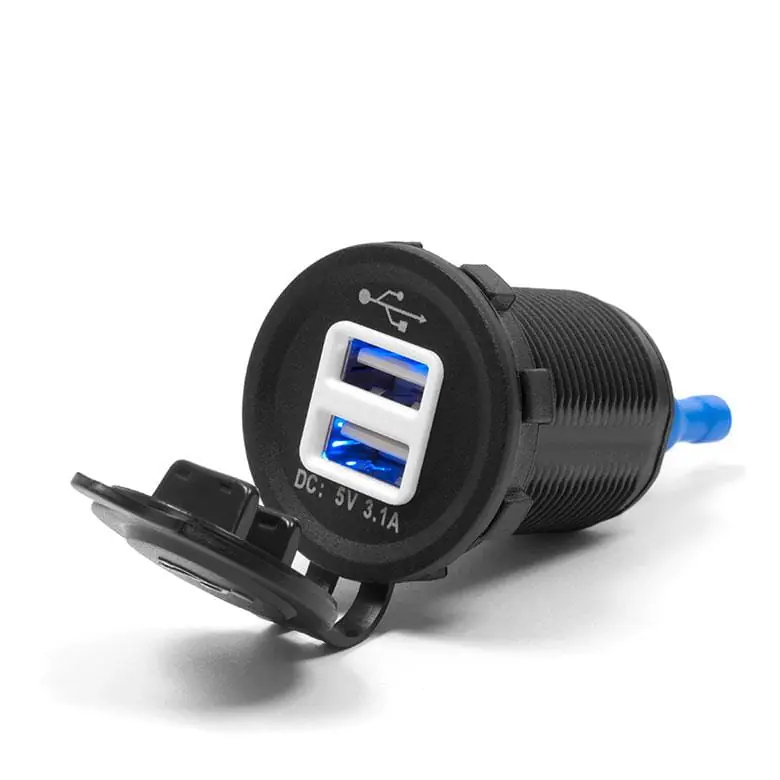 BIKETEC BTMUS11 MOTOCYKLOWE PODWÓJNE GNIAZDO USB Z PODŚWIETLENIEM MONTAŻ W OWIEWKĘ Bezpieczna płatność