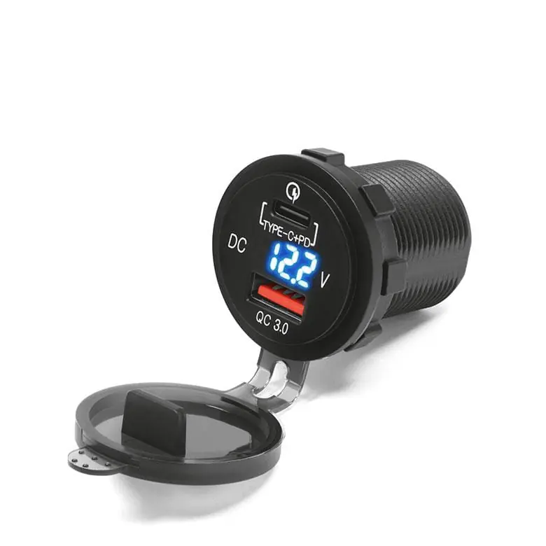 BIKETEC BTMUS12 MOTOCYKLOWE PODWÓJNE GNIAZDO USB QUICK CHARGE USB TYP-C Z PODŚWIETLENIEM I WOLTOMIERZEM MONTAŻ W OWIEWKĘ Hit cenowy