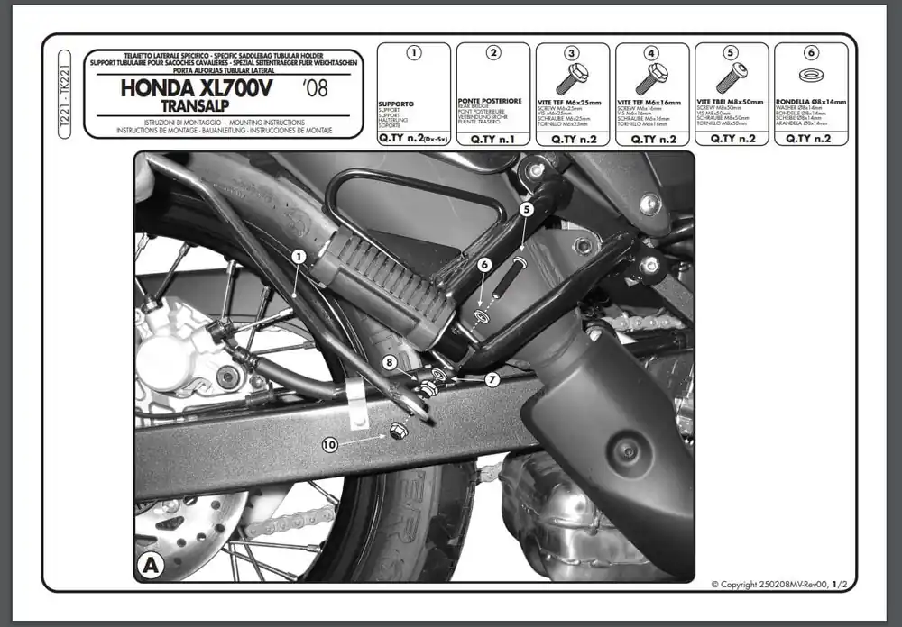 Dostępne od ręki GIVI T221 stelaż sakw bocznych HONDA XL 700V Transalp (08-13)