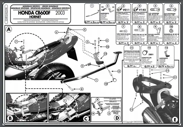 Kappa KZ258 Stelaż kufra centralnego Honda Hornet 600 (03-06) Bezpieczne zakupy