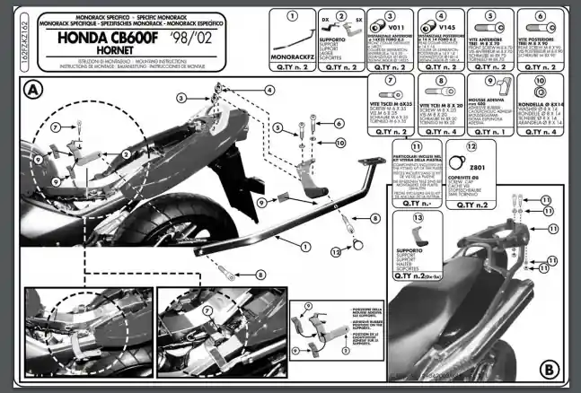 Stelaż kufra centralnego Kappa KZ162 HONDA Hornet 600 / S (98-02) Nowy