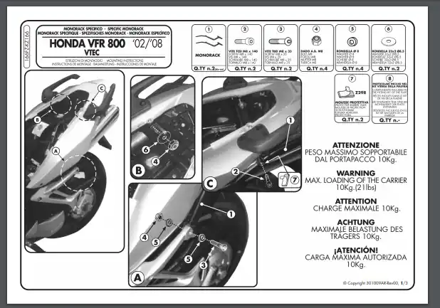 Obniżka ceny Stelaż kufra centralnego Kappa KZ166 HONDA VFR 800 VTEC (02-11)