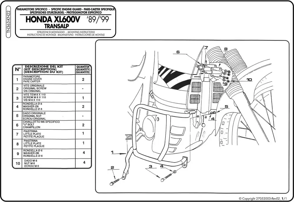 Kappa KN22 Osłony silnika gmole Honda XL 600 V Transalp (89-99) Darmowa dostawa