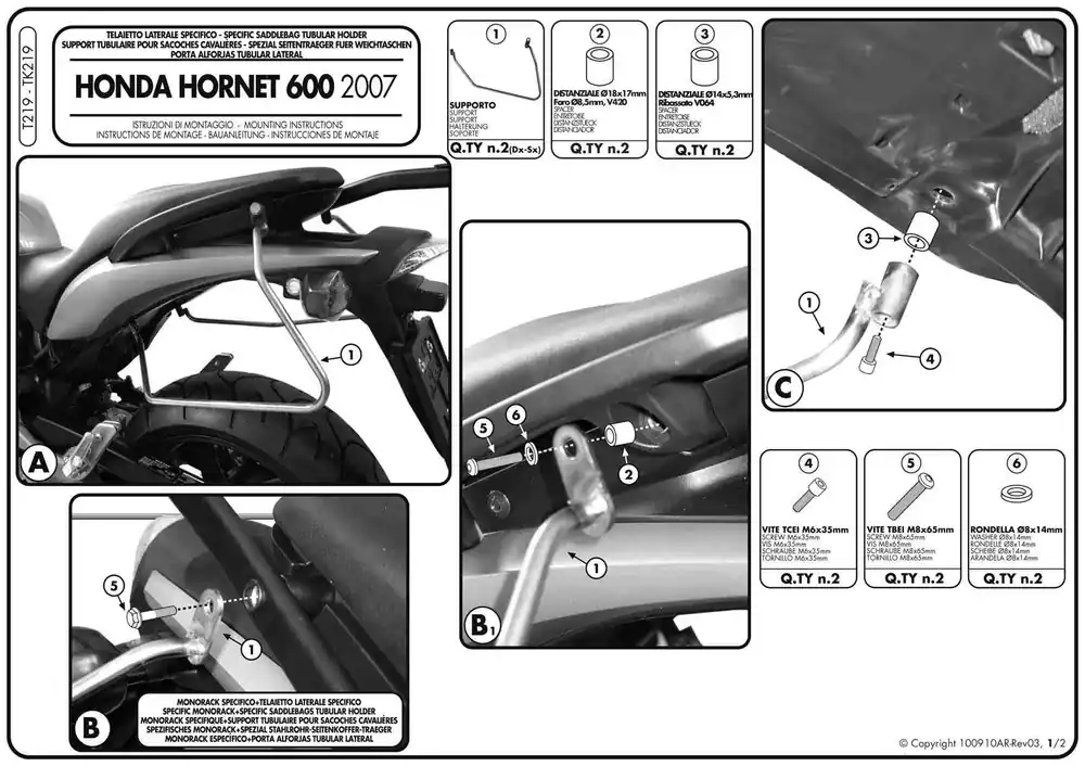 Łatwy zwrot Kappa TK219 Stelaż sakw bocznych Honda Hornet 600 / ABS (07-10)