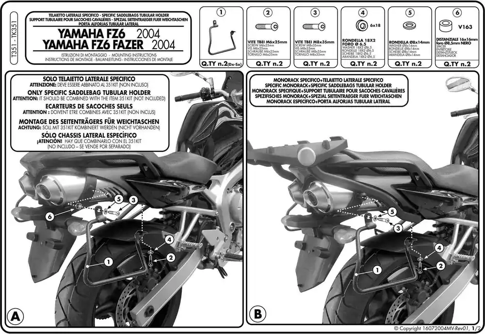 Kappa TK351 Stelaż sakw bocznych Yamaha FZ6 n/ FZ6 Fazer (04-06) Dostępne od ręki