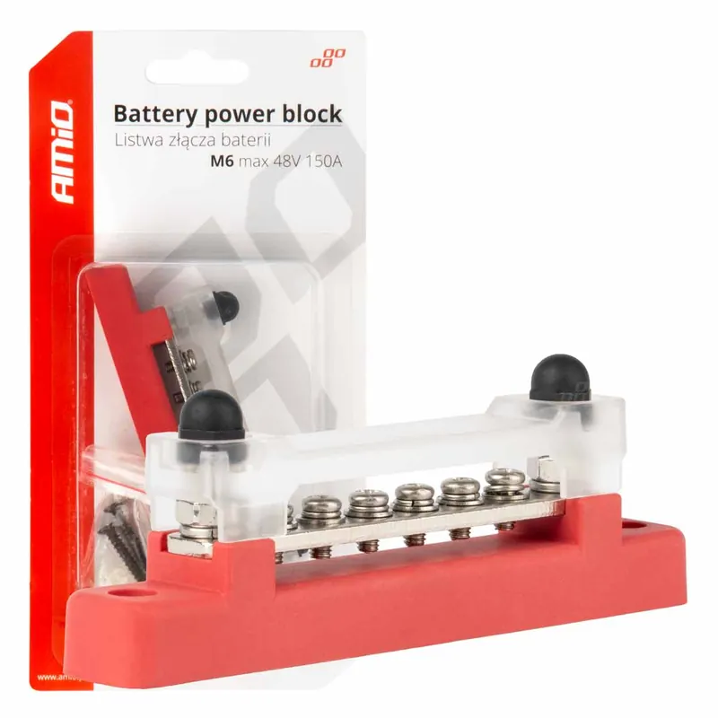 Hit cenowy Blok rozdzielczy masy plusa bus bar M6 12V - 48V 150A AMIO-03810