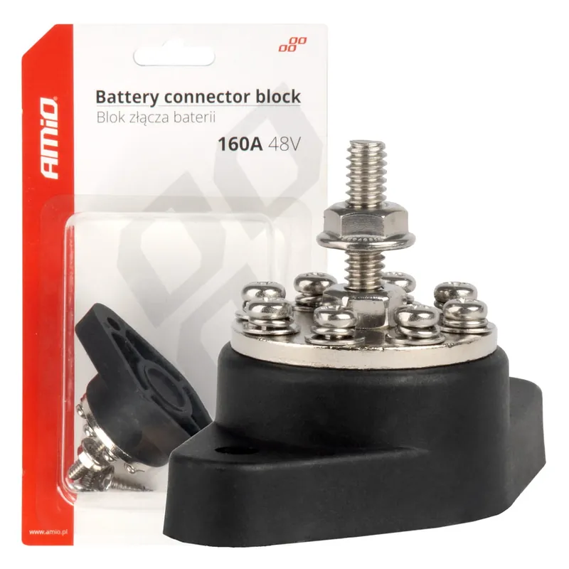 Blok rozdzielczy złącza baterii bus bar 8-krotny max 48V 160A AMIO-03807 Wyjątkowa oferta