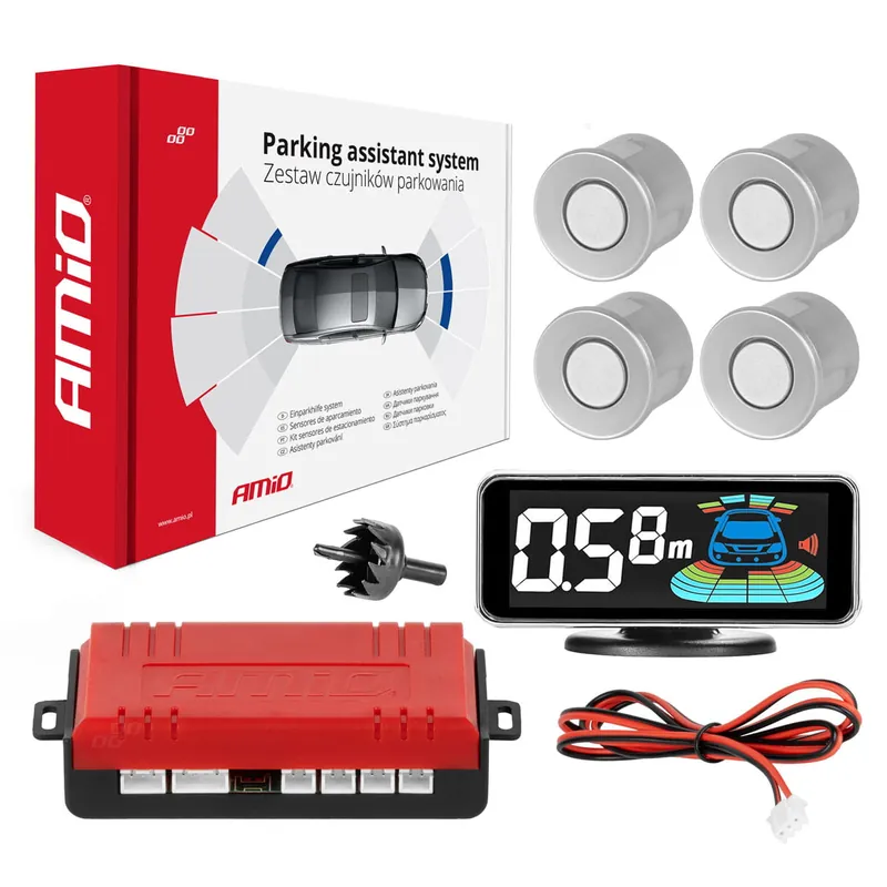 Tylko do końca tygodnia Czujniki parkowania cofania srebrne LED 3D AMIO-03187