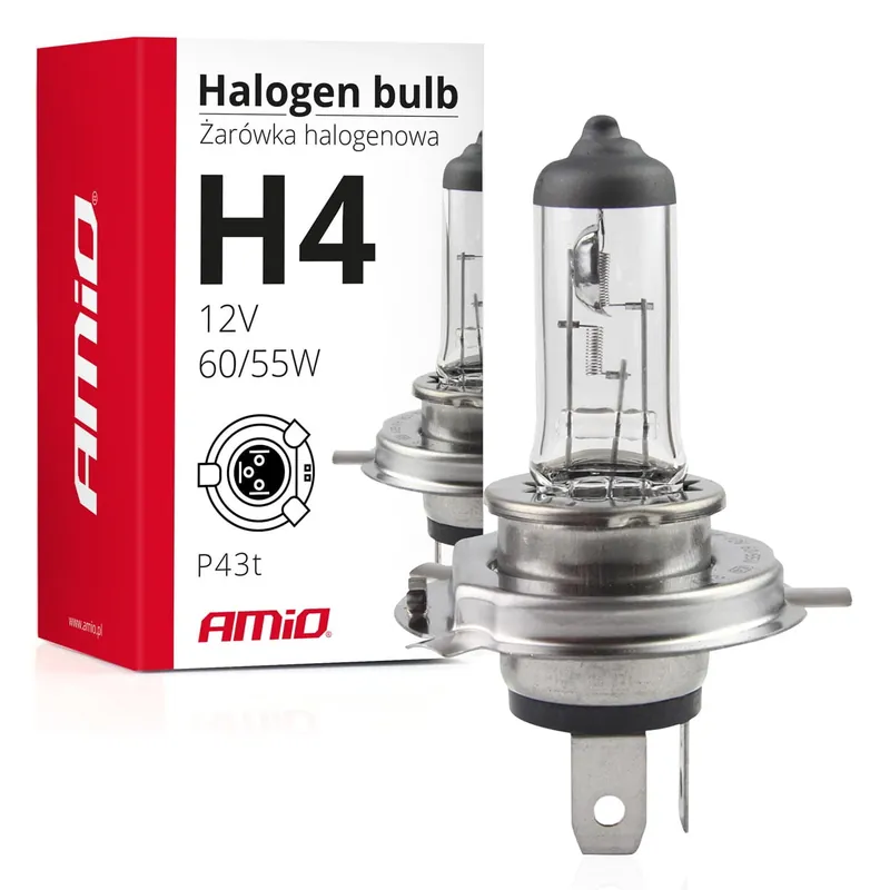 Wysoka jakość Żarówka halogenowa H4 12V 60/55W filtr UV (E8) AMIO-01268