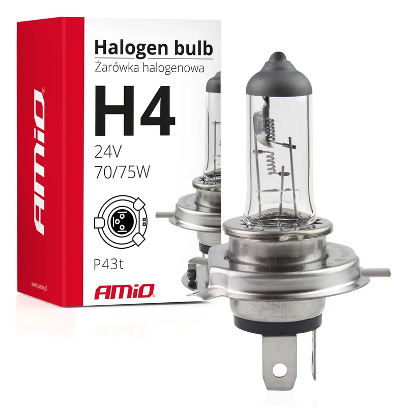 Żarówka halogenowa H4 24V 75/70W filtr UV (E8) AMIO-01267 Popularny