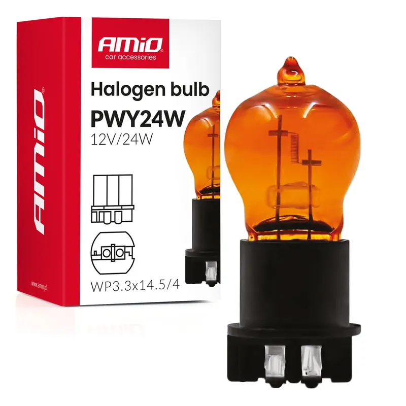 Wyprzedaż Żarówka halogenowa PWY24W WP3.3x14.5-4 Amber 12V 24W AMIO-04410