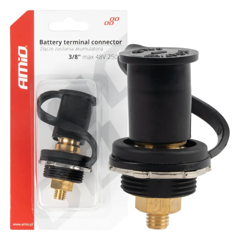Złącze zasilania akumulatora czarne minus z zaślepką 3/8 M10 12V 24V 48V 250A AMIO-03813 Wybór klientów