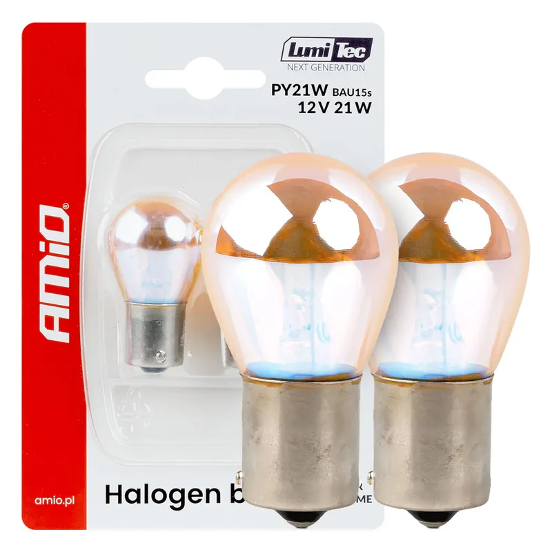 Żarówki halogenowe PY21W 12V 21W BAU15S LumiTec pomarańczowe chrom 2szt. AMIO-04627 Nowość