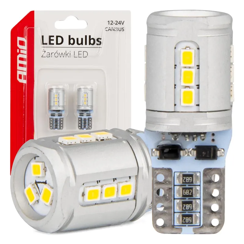 Bestseller Żarówki LED CANBUS T10e W5W 15x2016 SMD White 12V 24V AMIO-03723