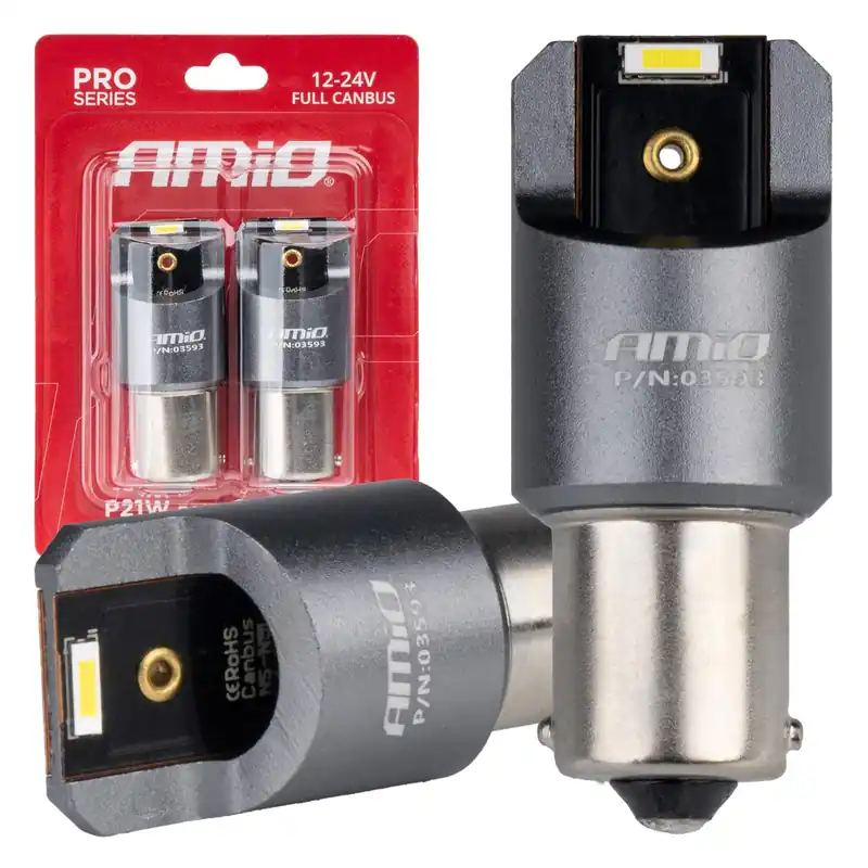 Tylko dziś Żarówki LED FULL CANBUS PRO BA15S P21W 2x1860SMD białe 12V 24V AMIO-03593