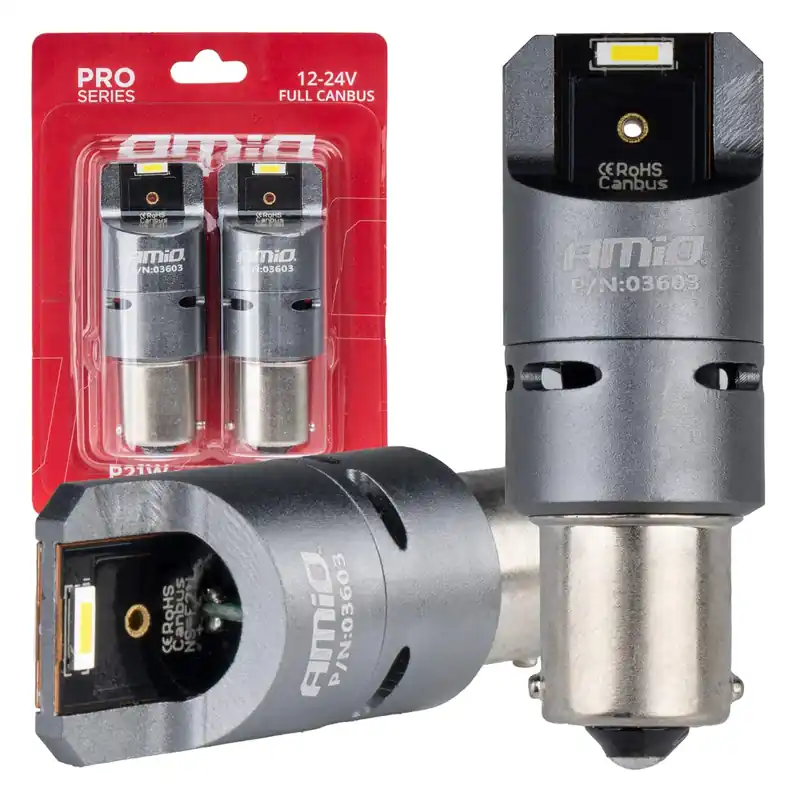 Nie przegap Żarówki LED FULL CANBUS PRO BA15S P21W 2x1860SMD białe 12V 24V AMIO-03603