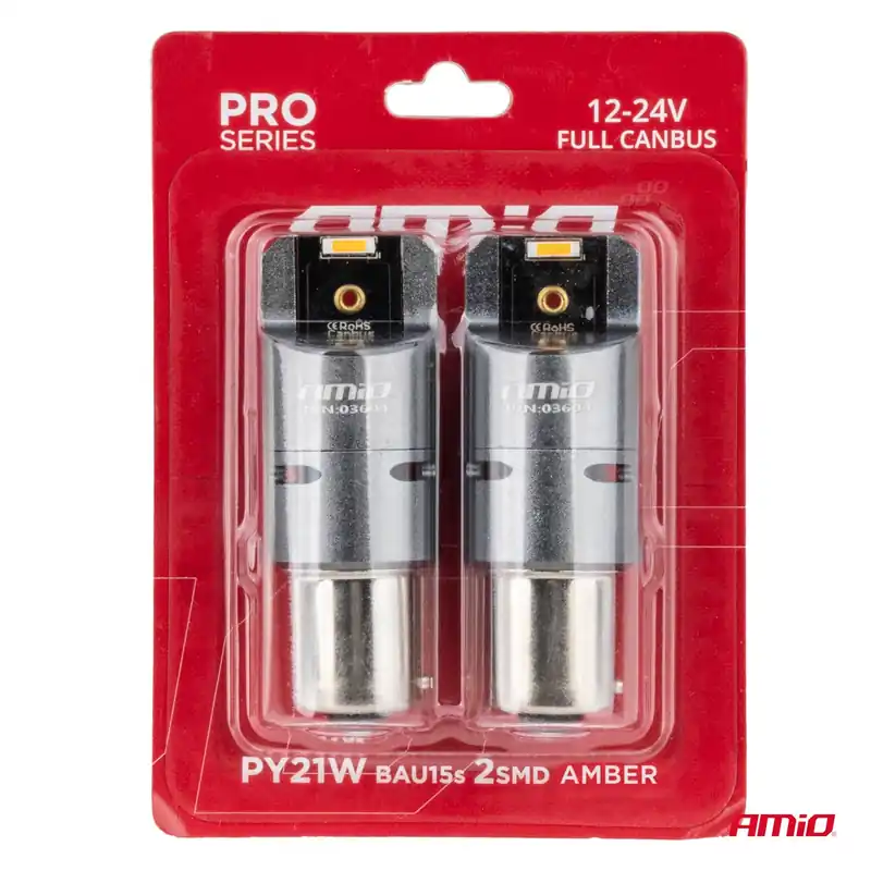Żarówki LED FULL CANBUS PY21W 2x1860 SMD pomarańczowe 12V 24V AMIO-03604 Hit sprzedaży