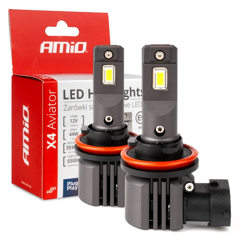 Żarówki samochodowe LED seria X4 Aviator H8 H9 H11 H16 6500K Canbus AMIO-03765 Oferta limitowana