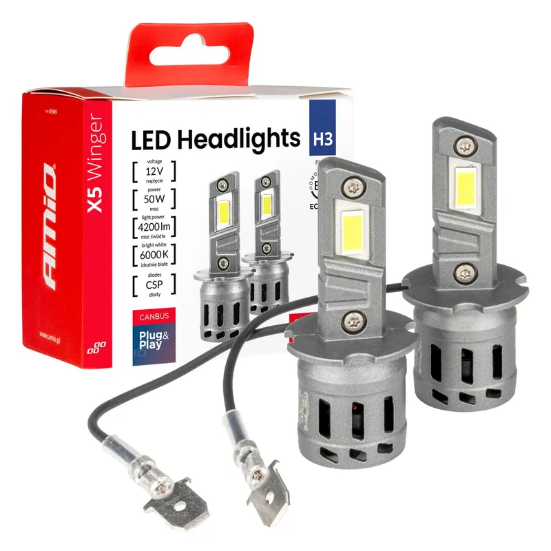 Żarówki samochodowe LED seria X5 Winger H3 6000K Canbus AMIO-03944 Darmowa dostawa