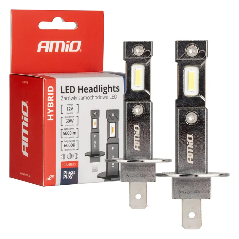 Żarówki samochodowe LED seria HYBRID H1 6000K Canbus 60W AMIO-04112 Wyprzedaż
