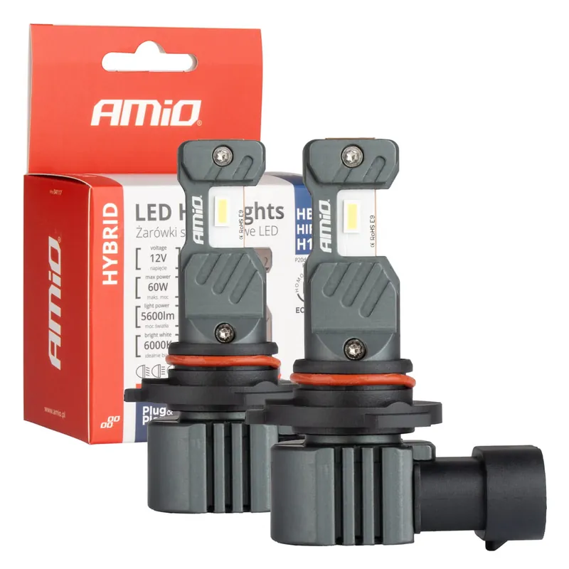 Żarówki samochodowe LED seria HYBRID HB3 HIR1 H10 6000K Canbus 60W AMIO-04117 Ostatnie sztuki