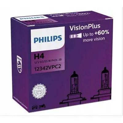 Żarówki H4 12V 3200K +60% 2szt Philips VisionPlus Nowość