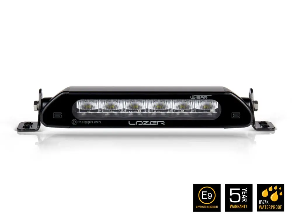 Linear-6 Lampa LED z homologacją, 232mm, 2250 lumenów, obudowa czarna, LAZER Łatwy zwrot