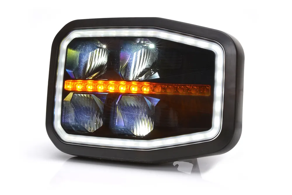 Nowość Lampa zespolona pługowa lewa(światło drogowe, mijania, pozycyjna, dynamiczny kierunkowskaz i DRL) W188D