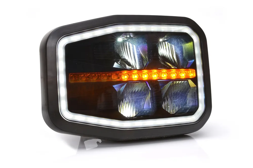 Nie przegap Lampa zespolona pługowa prawa(światło drogowe, mijania, pozycyjna, dynamiczny kierunkowskaz i DRL) W188D