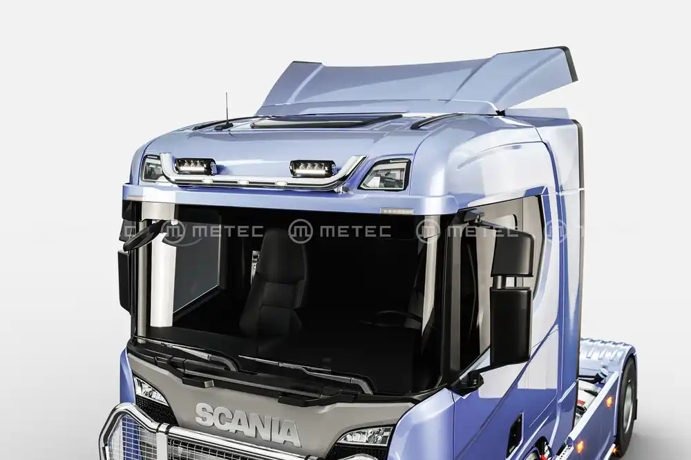 Sprawdź teraz Rama nad osłonę przeciwsłoneczną do SCANIA NG z wiązką elektryczną i uchwytami na 4 odbiorniki ze światłami obrysowymi LED
