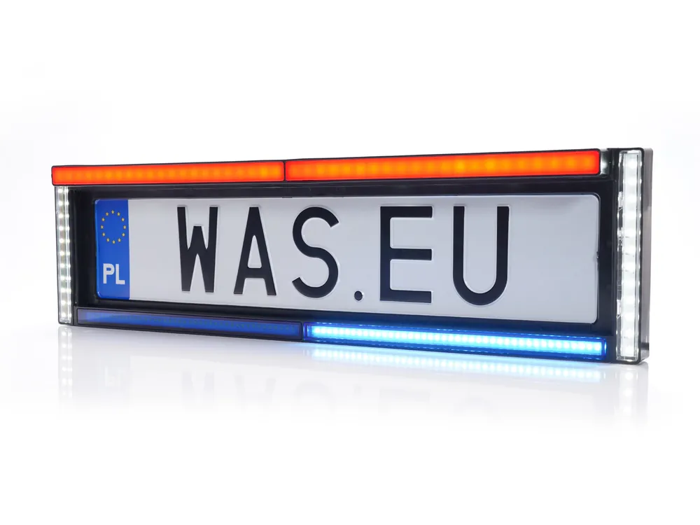Premium Ramka tablicy rejestracyjnej z oświetleniem stopu/cofania/stroboskopowe niebieskie/oświetlenie tablicy W253